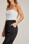 Textured Satin Cargo pPants-Textured satin cargo pants with pockets, ribbed cuffs, and elastic waist. Dress them up or down for effortless everyday edge and comfort.-Reef Love