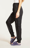 Textured Satin Cargo pPants-Textured satin cargo pants with pockets, ribbed cuffs, and elastic waist. Dress them up or down for effortless everyday edge and comfort.-Reef Love