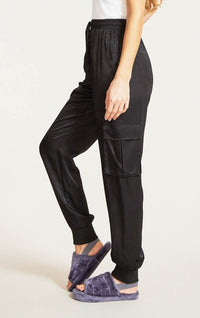 Textured Satin Cargo pPants-Textured satin cargo pants with pockets, ribbed cuffs, and elastic waist. Dress them up or down for effortless everyday edge and comfort.-Reef Love
