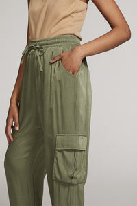 Textured Satin Cargo pPants-Textured satin cargo pants with pockets, ribbed cuffs, and elastic waist. Dress them up or down for effortless everyday edge and comfort.-Reef Love