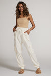 Textured Satin Cargo pPants-Textured satin cargo pants with pockets, ribbed cuffs, and elastic waist. Dress them up or down for effortless everyday edge and comfort.-Reef Love