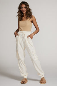 Textured Satin Cargo pPants-Textured satin cargo pants with pockets, ribbed cuffs, and elastic waist. Dress them up or down for effortless everyday edge and comfort.-Reef Love