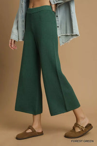 Textured Sweater Knit Wide Leg Pants, Green