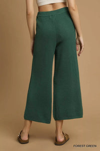 Textured Sweater Knit Wide Leg Pants, Green