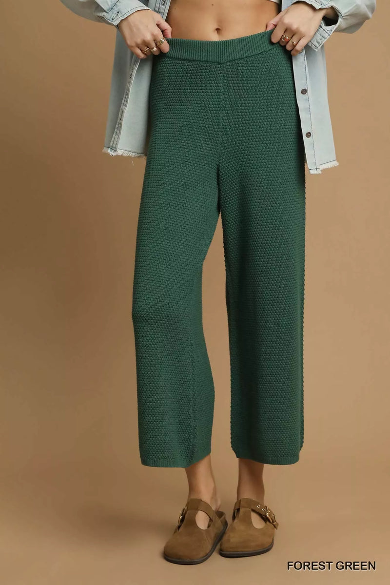 Textured Sweater Knit Wide Leg Pants, Green