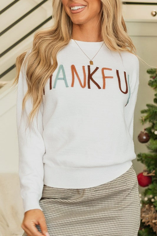 Thankful Embroidered Sweater-
