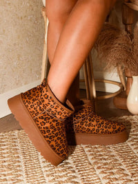 Thermal Furry Leopard Platform Booties-The Thermal Furry Leopard Platform Booties are a stylish and cozy footwear option. Featuring a leopard print design, faux fur lining, and platform sole.