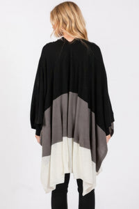 Three Tones Ruana-Three Tones Ruana with open-front draped fit. Soft acrylic knit with tri-tone neutral design for versatile, effortless layering in every season.-Reef Love
