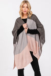Three Tones Ruana-Three Tones Ruana with open-front draped fit. Soft acrylic knit with tri-tone neutral design for versatile, effortless layering in every season.-Reef Love