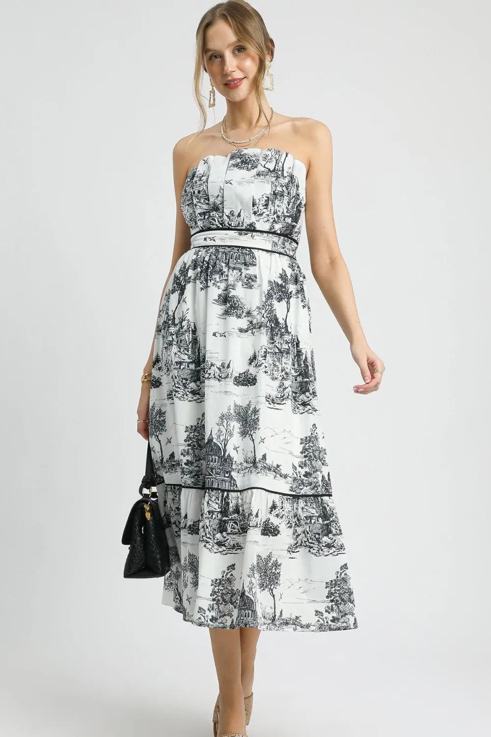 Toile Printed Tiered Tube Midi Dress-Midi Dress-Reef Love