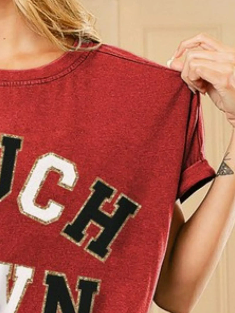 Shop Touchdown Vintage Washed Oversized T-Shirt-Get ready for football season and score a stylish touchdown on game day with this women's touchdown letter loose fit vintage washed oversized t-shirt.-available at Reef Love online boho-chic boutique