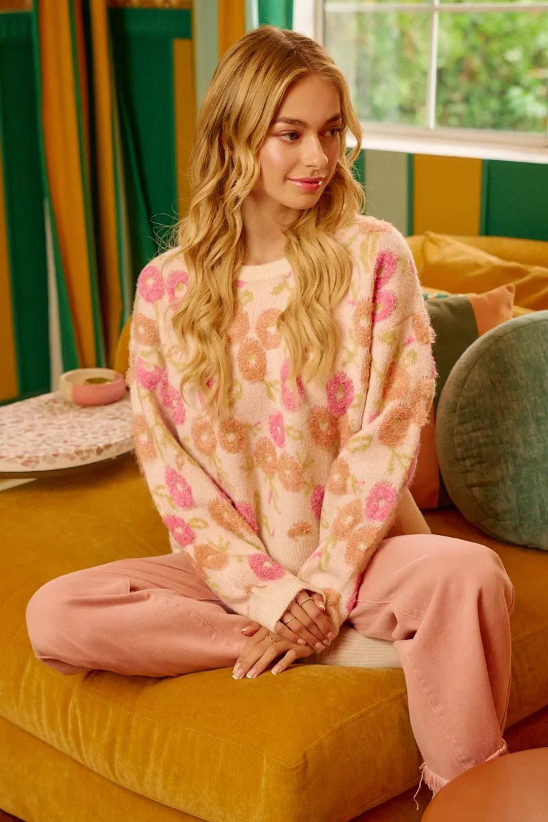 Towel Texture Floral Pattern Sweater