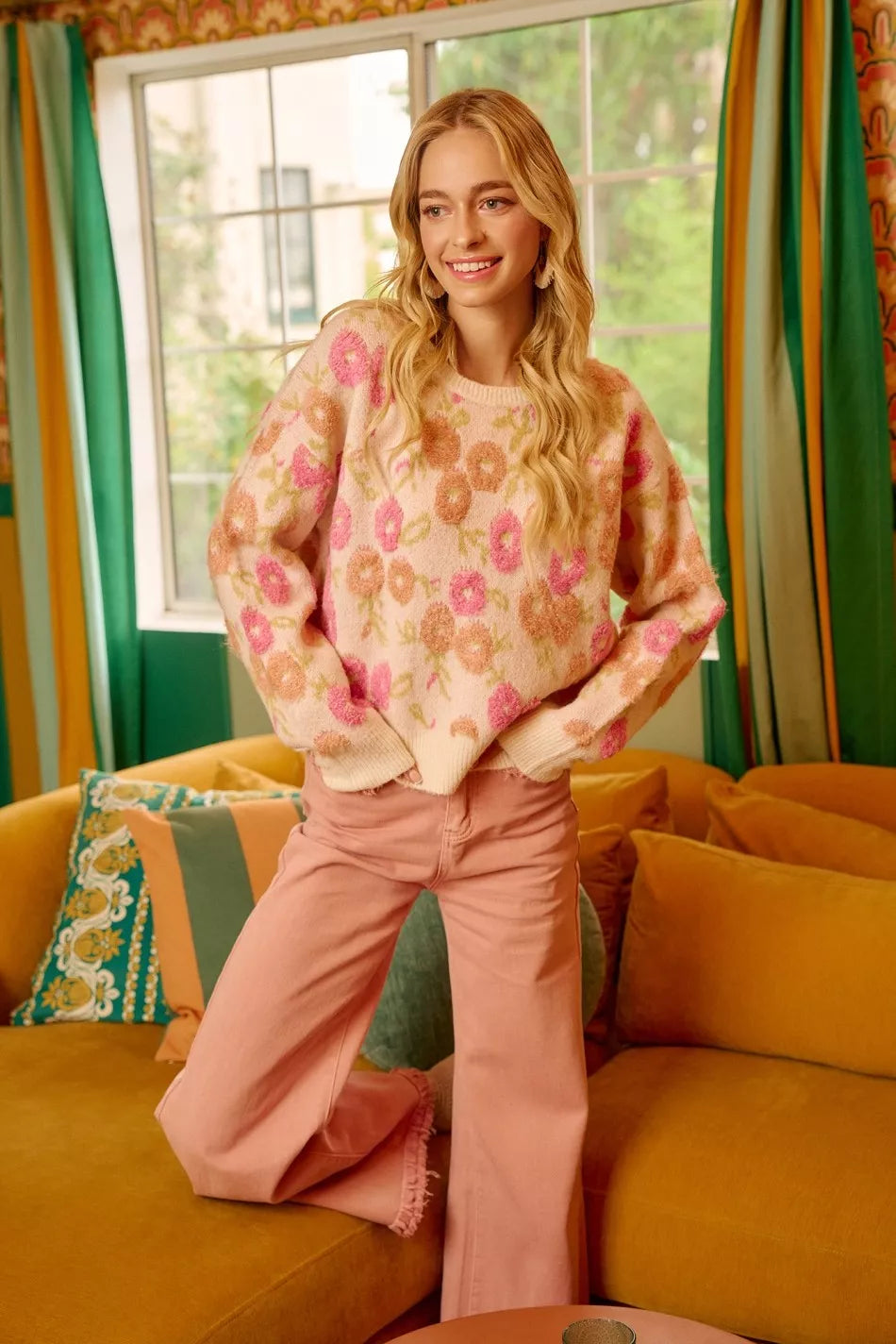 Towel Texture Floral Pattern Sweater