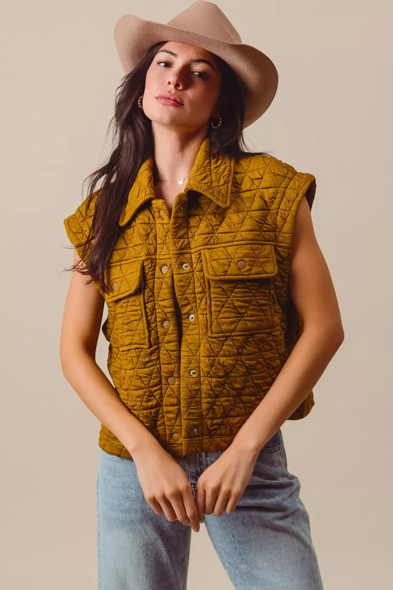 Triangle Quilting Stitch Button Up Knit Vest-Triangle Quilting Stitch Button Up Knit Vest, stylish and versatile layering piece for your wardrobe. The triangle quilting stitch for texture and dimension.