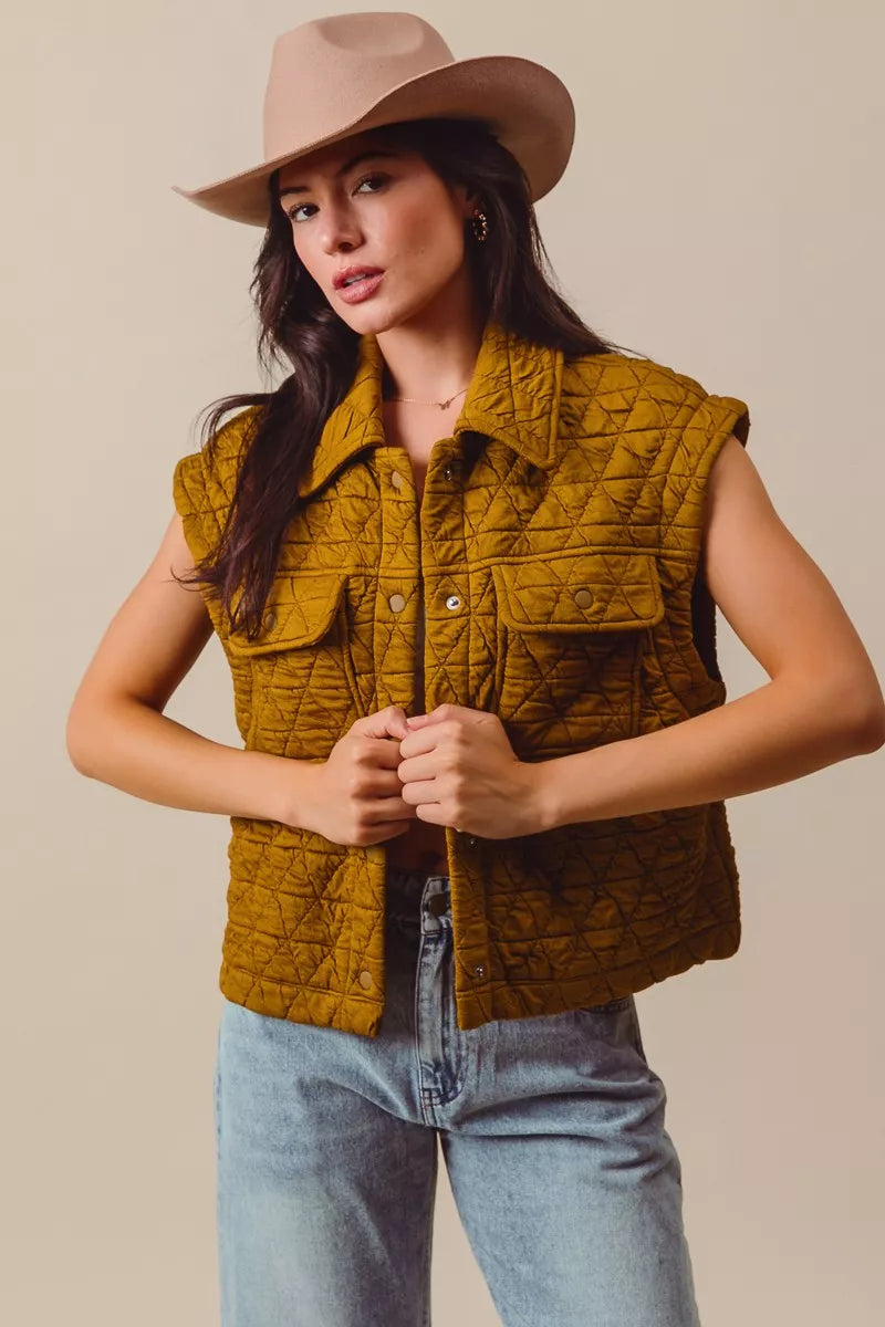 Triangle Quilting Stitch Button Up Knit Vest-Triangle Quilting Stitch Button Up Knit Vest, stylish and versatile layering piece for your wardrobe. The triangle quilting stitch for texture and dimension.
