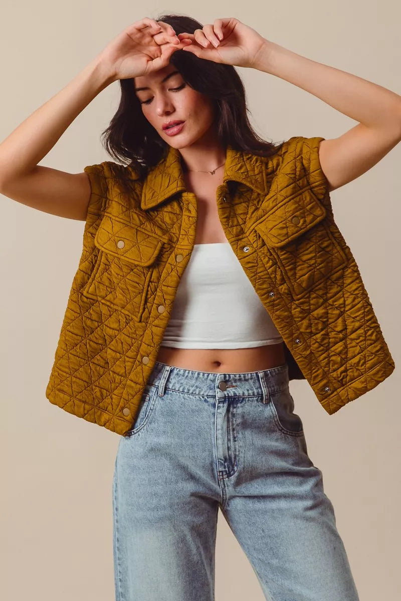 Triangle Quilting Stitch Button Up Knit Vest-Triangle Quilting Stitch Button Up Knit Vest, stylish and versatile layering piece for your wardrobe. The triangle quilting stitch for texture and dimension.