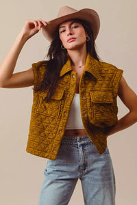 Triangle Quilting Stitch Button Up Knit Vest-Triangle Quilting Stitch Button Up Knit Vest, stylish and versatile layering piece for your wardrobe. The triangle quilting stitch for texture and dimension.