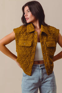 Triangle Quilting Stitch Button Up Knit Vest-Triangle Quilting Stitch Button Up Knit Vest, stylish and versatile layering piece for your wardrobe. The triangle quilting stitch for texture and dimension.