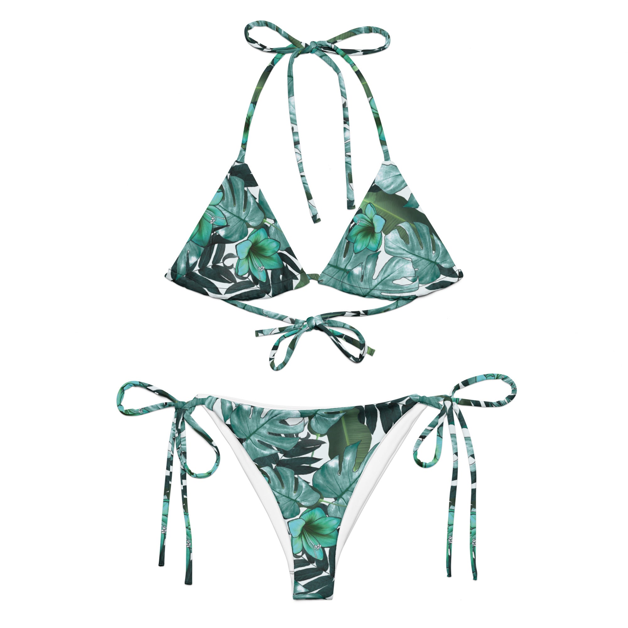 Tropical Green All-Over Print Recycled String Bikini- Boho Chic Styles by Reef Love