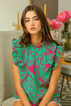 Tropical Leaves Print Woven Blouse-Reef Love