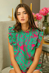 Tropical Leaves Print Woven Blouse-Reef Love