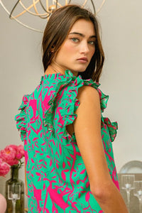 Tropical Leaves Print Woven Blouse-Reef Love