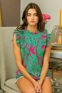 Tropical Leaves Print Woven Blouse-Reef Love