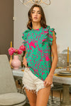 Tropical Leaves Print Woven Blouse-Reef Love
