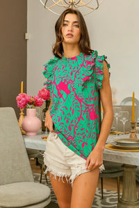 Tropical Leaves Print Woven Blouse-Reef Love