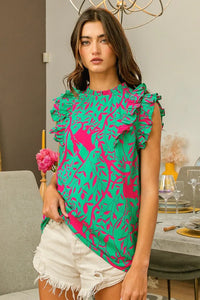 Tropical Leaves Print Woven Blouse-Reef Love