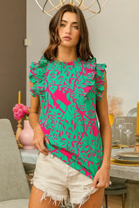 Tropical Leaves Print Woven Blouse-Reef Love