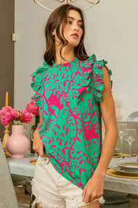 Tropical Leaves Print Woven Blouse-Reef Love