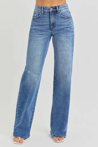 Tummy Control Elastic Band High Rise Wide Jeans Plus Size-Jeans-RISEN-Reef Love