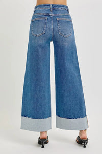 Tummy Control High Rise Crop Wide Cuffed Jeans