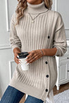 Turtle Neck Button Down Decor Pullover Sweater