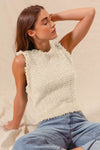 Tweed Knit Sleeveless Sweater-Tweed knit sleeveless sweater vest in oatmeal. Classic layering piece with preppy charm—pair with shirts, blouses, or wear solo for timeless chic style.-Reef Love
