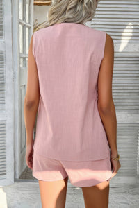 Two Pieces Button Down V Neck Suit Short Sets