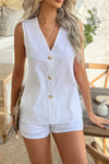 Two Pieces Button Down V Neck Suit Short Sets