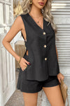 Two Pieces Button Down V Neck Suit Short Sets
