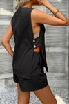 Two Pieces Button Down V Neck Suit Short Sets