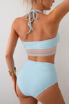 Shop Two Pieces Elastic Band Halter Ruched Bikini-Sporty halter bikini with ruched detailing and elastic band support. Two-piece swimwear for all sizes—flattering, stretchy, and perfect for summer vacations.-available at Reef Love online boho-chic boutique