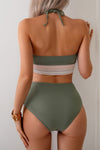 Shop Two Pieces Elastic Band Halter Ruched Bikini-Sporty halter bikini with ruched detailing and elastic band support. Two-piece swimwear for all sizes—flattering, stretchy, and perfect for summer vacations.-available at Reef Love online boho-chic boutique