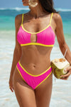 Shop Two Pieces Pleated Cut Out High Cut Bikini-High-cut two-piece bikini with pleated texture and bold cut-outs. Flattering and modern—perfect for beach vacations, pool parties, or resort wear.-available at Reef Love online boho-chic boutique
