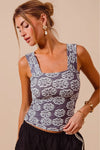 Shop Two Tone Floral Seamless Tank Top-Soft & stretchy floral cami tank with a square neckline & adjustable straps. A flattering seamless fit perfect for layering or wearing solo. Feminine & versatile.-available at Reef Love online boho-chic boutique