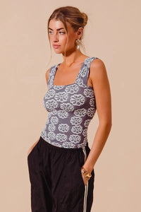 Shop Two Tone Floral Seamless Tank Top-Soft & stretchy floral cami tank with a square neckline & adjustable straps. A flattering seamless fit perfect for layering or wearing solo. Feminine & versatile.-available at Reef Love online boho-chic boutique