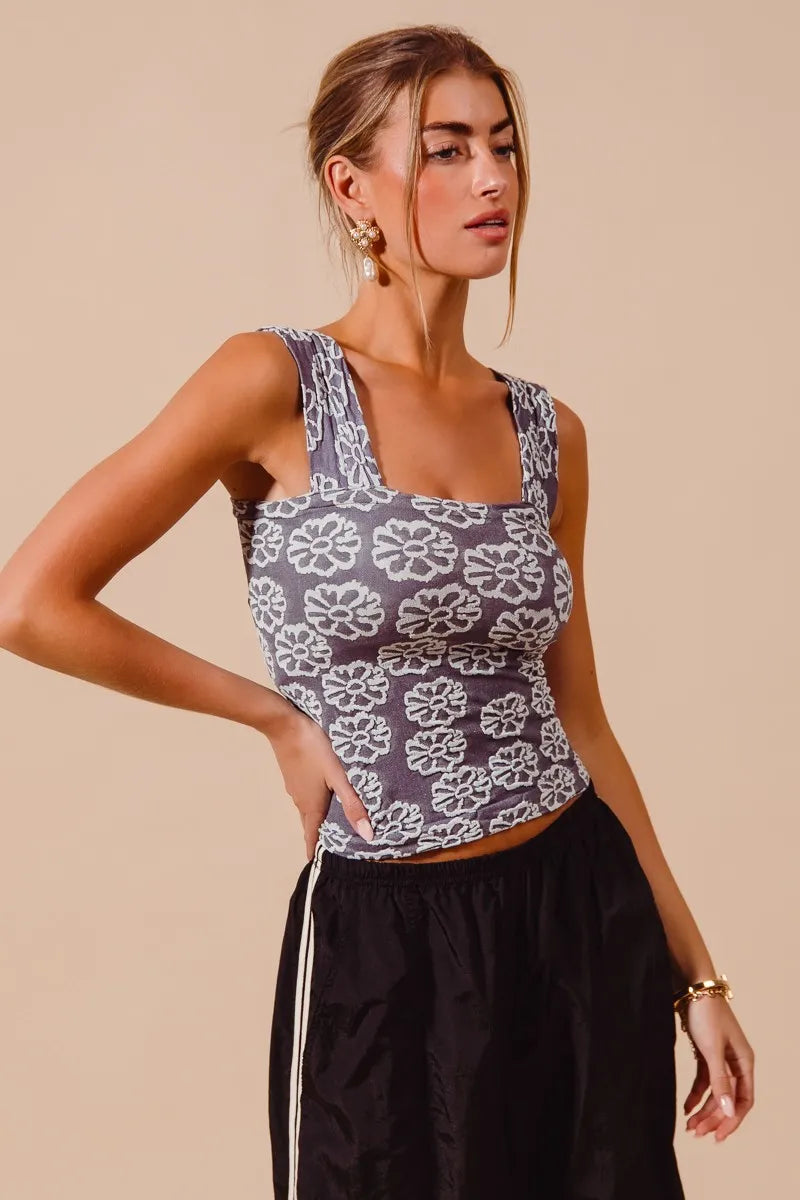 Shop Two Tone Floral Seamless Tank Top-Soft & stretchy floral cami tank with a square neckline & adjustable straps. A flattering seamless fit perfect for layering or wearing solo. Feminine & versatile.-available at Reef Love online boho-chic boutique