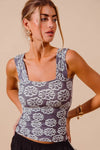 Shop Two Tone Floral Seamless Tank Top-Soft & stretchy floral cami tank with a square neckline & adjustable straps. A flattering seamless fit perfect for layering or wearing solo. Feminine & versatile.-available at Reef Love online boho-chic boutique