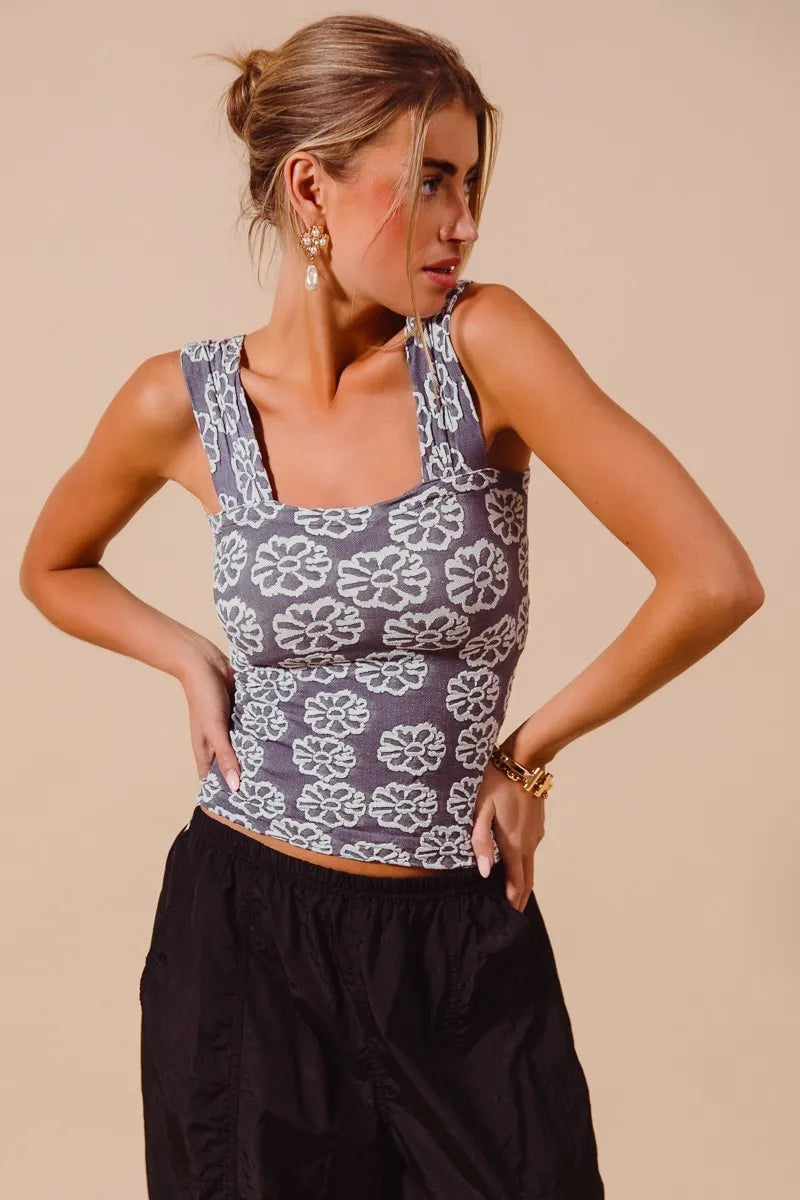 Shop Two Tone Floral Seamless Tank Top-Soft & stretchy floral cami tank with a square neckline & adjustable straps. A flattering seamless fit perfect for layering or wearing solo. Feminine & versatile.-available at Reef Love online boho-chic boutique