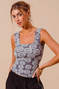 Shop Two Tone Floral Seamless Tank Top-Soft & stretchy floral cami tank with a square neckline & adjustable straps. A flattering seamless fit perfect for layering or wearing solo. Feminine & versatile.-available at Reef Love online boho-chic boutique