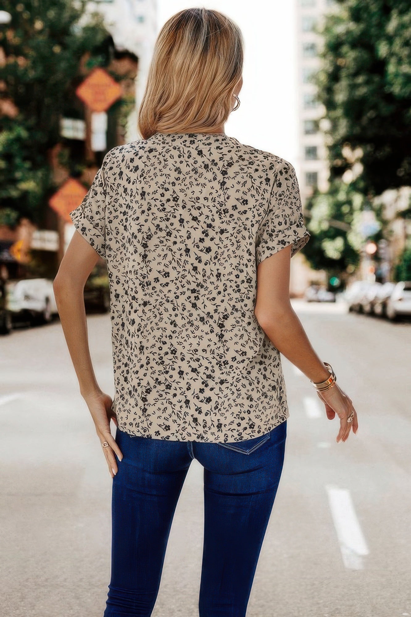 V Neck Floral Print Blouse-short sleeve blouse-Reef Love